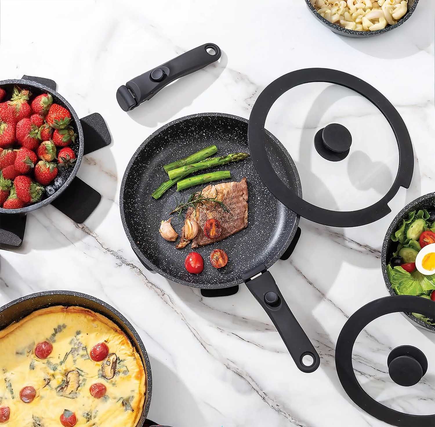 Set de sartenes con mango extraíble, sartenes antiadherentes